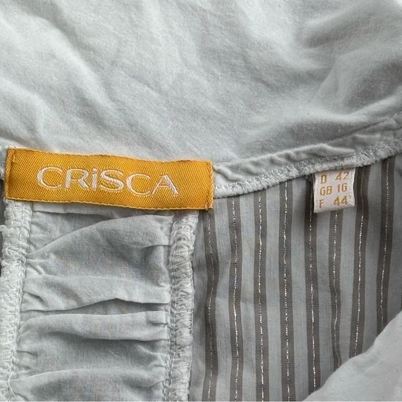 VTG Crisca Escada Blouse Women’s L Pinstripes Ruffle Buttons Academia White Gray - Picture 5 of 11